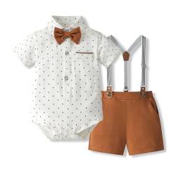 Volunboy Baby Jungen Anzug Set Bekleidung Hemd mit Fliege + Hosenträger Shorts Strampler Anzug（Karamell，9-12 Monate，Größe 73） von Volunboy