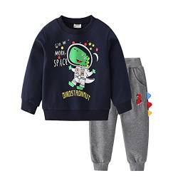 Volunboy Kleinkind Junge Dinosaurier Sweatshirt, Langarmshirt und Hosen 2tlg kleidung Set für 2-6 Jahre(Schwarz,4-5 Jahre,Größe 120) von Volunboy