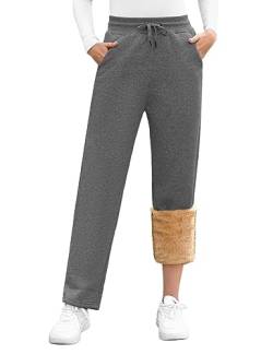 Voqeen Jogginghose Damen Warme Gefüttert Winter Thermo Fleece Hosen Verdickte Laufhose Freizeithose mit Kordelzug Sherpa-Innenfutter Bequeme Sweathose von Voqeen