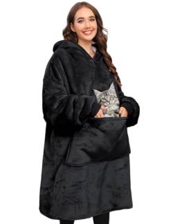 Voqeen Übergroße Sherpa Hoodie Sweatshirt Flanell Decke Damen Kapuzenpullover Pullover Lang Warm Mit äRmel Herren Riesen Pulli Kuschel Flauschig Riesiger Tasche (Schwarz, Einheitsgröße) von Voqeen