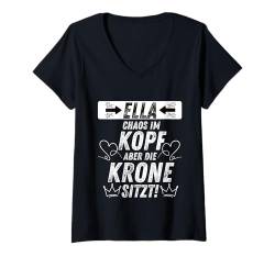 Damen Ella Chaos im Kopf Krone sitzt Lustige Damen Spruch T-Shirt mit V-Ausschnitt von Vornamen & Geschenkideen