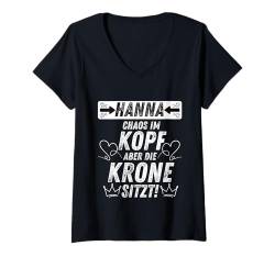 Damen Hanna Chaos im Kopf Krone sitzt Mama lustig Damen T-Shirt mit V-Ausschnitt von Vornamen & Geschenkideen