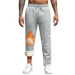 Vorvowry Jogginghose Herren Winter Thermo Sweatpants Dicke Warme Baumwolle Gefüttert Fleecehose Breite Trainingshose Lang Sporthose Elastischer Bund mit Kordelzug L Hellgrau mit geradem Bein von Vorvowry