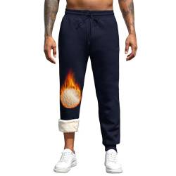 Vorvowry Jogginghose Herren Winter Thermo Sweatpants Dicke Warme Baumwolle Gefüttert Fleecehose Breite Trainingshose Lang Sporthose Elastischer Bund mit Kordelzug S Leggings Saphir von Vorvowry