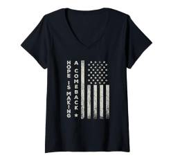 Damen Michelle Obama-Flagge mit Zitat "Hope Is Making A Comeback" T-Shirt mit V-Ausschnitt von Vote Harris Walz for President 2024 Election Rally