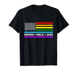 Harris Walz 2024 Wahl LGBTQ Gay Pride Regenbogen-Flagge T-Shirt von Vote Harris Walz for President 2024 Election Rally