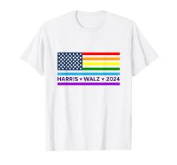 Harris Walz 2024 Wahl LGBTQ Gay Pride Regenbogen-Flagge T-Shirt von Vote Harris Walz for President 2024 Election Rally