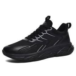 Vrupons Atmungsaktive Mesh-Laufschuhe für Männer Leichte Sport-Freizeit-Sneaker mit Rutschfester Außensohle Schnürdesign Bequeme Sportschuhe (Schwarz, 44 EU) von Vrupons