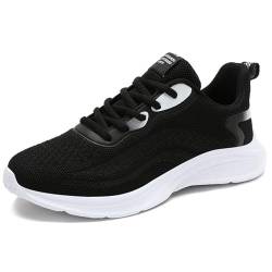 Vrupons Damen Entspannt Mesh Laufschuhe Leichte Atmungsaktive Turnschuhe Schnürung Gym Walking Sportschuhe (Schwarz Weiß, 36 EU) von Vrupons