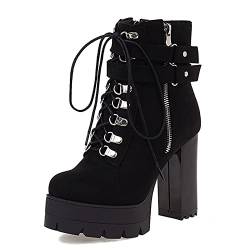 Vrupons Damen High Heel Ankle Boots mit Plateau(Schwarz,42) von Vrupons