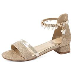 Vrupons Damen Schuhe Fashion Sandalen Knöchelriemen Peep Toe Sandalen(GOLD1,39) von Vrupons