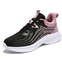 Vrupons Leichte Atmungsaktive Damen Mesh Laufschuhe Schnürsport Sneakers mit Elastischer Rutschfester Sohle (Schwarz Rosa, 35 EU) von Vrupons