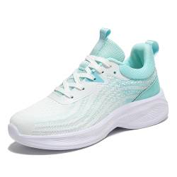 Vrupons Leichte Atmungsaktive Damen Mesh Laufschuhe Schnürsport Sneakers mit Elastischer Rutschfester Sohle (Weiß Grün, 37 EU) von Vrupons