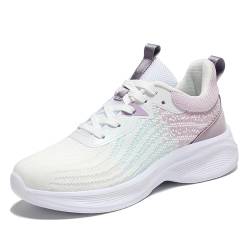 Vrupons Leichte Atmungsaktive Damen Mesh Laufschuhe Schnürsport Sneakers mit Elastischer Rutschfester Sohle (Weiß Lila, 40 EU) von Vrupons