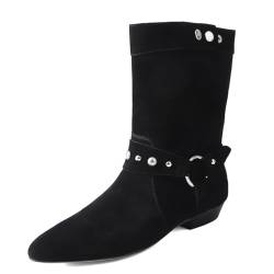 Vrupons Retro Cowboystiefel zum Hineinschlüpfen für Damen - Unisex-Stiefeletten mit Spitzer Zehenpartie und Flachen Absätzen (Schwarz, 37 EU) von Vrupons