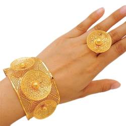 Goldfarbene indische Dubai-Armreifen mit Ring, verstellbare Kette, Armband, leichte Armreifen, afrikanische Brautgeschenke von Vsadsau