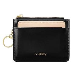 Vulkitty Schlanke Minimalistische Damen-Geldbörse aus Leder mit Kartenhalter und Abnehmbarem Ausweisfenster Damen Geldbörse mit Reißverschluss und Schlüsselanhänger Geldbörse mit Vordertasche von Vulkitty