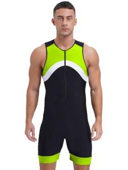 Vxuxlje Herren Ärmellose Sportbody Eng Jumpsuit Mit Reißverschluss Badeanzug Kurz Schwimmanzug UV Schutz Bademoede Leuchtendes Grün 4XL von Vxuxlje