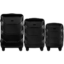 Wings Harschalen Koffer | Leicht Reisekoffer Trolley | Hard Shell Rollkoffer mit Schloss und Rollen (Schwarz, Set 3) von W WINGS