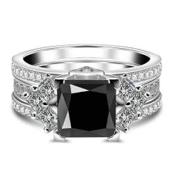 3 Karat Moissanit Ringe für Frauen D Farbe 925 Sterling Silber Lila/Rot/Weiß VVS1 Princess Cut Moissanit Ringe Labor erstellt Diamant Verlobungsring Versprechen Ring mit Zertifikat (8,Schwarz) von WAHZAUS