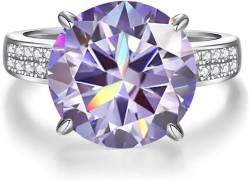 5 Karat Moissanit Ring für Frauen D Farbe VVS1 925 Sterling Silber Rundschliff Moissanit Eheringe Simulierter Diamant Eheringe Diamantring (Lila,7) von WAHZAUS