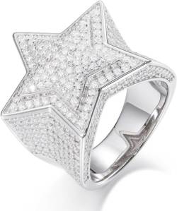 Sparkling Lab erstellt Stern Moissanite Ring für Männer S925 Sterling Silber simuliert Diamant Verlobungsring Mode Luxus Bling Party Ring (Silber,6) von WAHZAUS