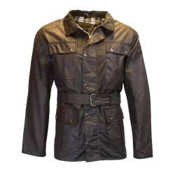 WALKER AND HAWKES Grafton - Herren Motorradjacke mit Gürtel - wasserdicht & gewachst - 4 Taschen - Schwarz - M (40"-42") von WALKER AND HAWKES