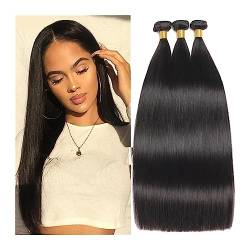 Human Hair Bundles Glatte Haarbündel, natürliches, glattes Echthaar, 12 A, 8–30 Zoll, glatte Echthaarverlängerungen for schwarze Frauen, 1/3/4 Bündel Haarverlängerungen Haarverlängerungen(Color:10inch von WANGHAI-666