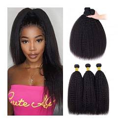 Human Hair Bundles Versaute glattes menschliches Haarbündel, indisches Yaki gerade jungfräuliche Haare, 1/3/4 PCs Kinky gerade Remy -Haarverlängerungen for schwarze Frauen, natürliche Farbe Haarverlän von WANGHAI-666