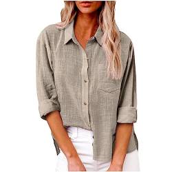 Leinenbluse Damen Sale Große Größen Musselin Bluse Sommer Leicht Leinenhemd Langarm/Kurzarm Leinen Shirts Elegant Blusenshirt Hawaii Hemd Damen Sommermode 2024 Blusen Tuniken Lässig Einfarbige Shirt von WANGTIANXUE