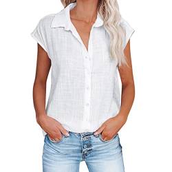 Musselin Bluse Damen Große Größen Leinenbluse Sommer Leicht Leinenhemd Kurzarm V-Ausschnitt Leinen Shirts Elegant Kurzarmshirt Hawaii Damenbluse Sommermode 2024 Blusen Tuniken Damen Lässige Oberteil von WANGTIANXUE