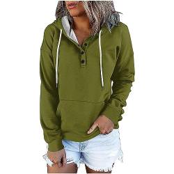 WANGTIANXUE Kapuzenpullover Damen Langarm Knöpfleiste Pullover mit Kordelzug Freizeit V-Ausschnitt Hooded Sweatshirt Klassisch Sweatjacke 2024 Kapuzenjacke Autumn Winter Lang Hoodie Sweatshirtjacke von WANGTIANXUE