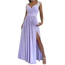 WANGTIANXUE Partykleid Damen Ärmelloses V-Ausschnitt Wickelkleid Sexy Spitze Cocktailkleid mit Schlitz Einfarbiges Langs Abendkleid Elegant Festliche Ballkleid Gutschein Angebote Sale Geschenke von WANGTIANXUE