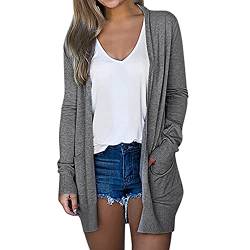 WANGTIANXUE Strickjacke Damen Einfarbig Langarm Cardigan Leichte Strickjacken Lang mit Taschen Damen Elegant Open Front Sommer Jacken Frauen Locker Casual Longstrickjacke Baumwolle Strickjacke Top von WANGTIANXUE