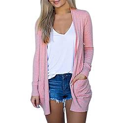 WANGTIANXUE Strickjacke Damen Einfarbig Langarm Cardigan Leichte Strickjacken Lang mit Taschen Damen Elegant Open Front Sommer Jacken Frauen Locker Casual Longstrickjacke Baumwolle Strickjacke Top von WANGTIANXUE