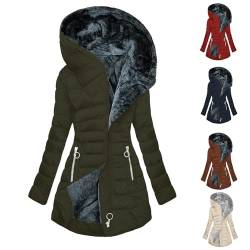 WANGTIANXUE Weihnachten Wintermantel Damen Warm Fleece Gefütterte Mantel Große Größen Winterjacke Fleecejacke mit Zipper Frauen Langarm Steppjacke Locker Casual Winter Winddichte Jacke Kapuzenjacke von WANGTIANXUE