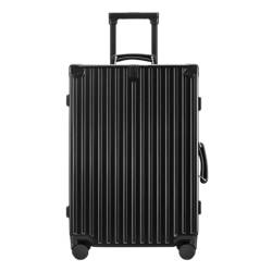 WANGWANGDUI Koffer Retro Trolley Case Universal Rad Aluminium Rahmen Gepäck 20 Zoll Boarding Case Herren Gepäck Damen FferHandgepäck(Black,24in) von WANGWANGDUI