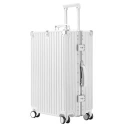 WANGWANGDUI Koffer Retro Trolley Case Universal Rad Aluminium Rahmen Gepäck 20 Zoll Boarding Case Herren Gepäck Damen FferHandgepäck(White,20in) von WANGWANGDUI