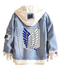 WANHONGYUE Herren Damen Anime Jacke Attack on Titan Hoodie Jeansjacke Unisex Cosplay Kapuzenpullover Sweatshirt Mantel Blue 2XL von WANHONGYUE