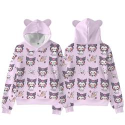 WANHONGYUE Kuromi Hoodie Sweatshirt Cartoon 3D Print Long Sleeve Pullover Cute Cat Ears Hooded Sweater for Women Girls, Farbe/10, XXS von WANHONGYUE