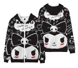 WANHONGYUE Kuromi Kapuzenpullover Sweatshirt Damen Fleecejacke mit Kapuze Mädchen Kapuzenpulli mit Reißverschluss Cartoon Langarm Pullover, Farbe/20, 3XS von WANHONGYUE