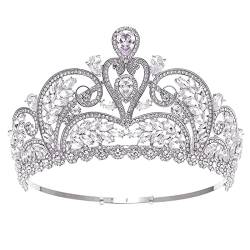 WAOCEO Damen Haarschmuck Diadem Wunderschöner Zirkon Kristall Braut Krone Luxus Diadem Diadem für Abschlussball Kleid Haarschmuck Weiß Metall, Metall von WAOCEO