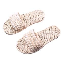 WATIIFUFU 1 Paar Mais-pelz-schuhe Männer Hausschuhe Indoor-outdoor-hausschuhe Haushaltspantoffeln Rutschfeste Hausschuhe Gewebter Pantoffel Hausschuhe Im Japanischen Stil Slipper Weiß Flachs von WATIIFUFU