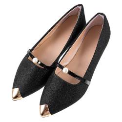 WATIIFUFU 1 Paar Perlenpumps Einzel Ballettschuhe Für Damen Perlenschuhe Für Frauen Halbschuhe Wohnung Dekor Flache Frauen Flache Sneaker Für Damen Flache Loafer Für Damen Elegant Black von WATIIFUFU