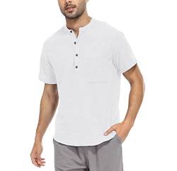 WAZZAP Hemd Herren Baumwolle Leinenhemd Henley Kurzarm Sommerhemd Regular Fit Freizeithemd Shirts von WAZZAP