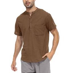 WAZZAP Hemd Herren Baumwolle Leinenhemd Henley Kurzarm Sommerhemd Regular Fit Freizeithemd Shirts von WAZZAP