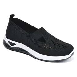 WDCAYQHZ Damen Orthopädische Schuhe Slip-on Sneaker,Sommer Atmungsaktiv Strick Mesh Walkingschuhe Leicht Bequem Weiche Sohle Turnschuhe(Black,40 EU) von WDCAYQHZ