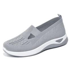 WDCAYQHZ Orthopädische Schuhe Damen Sneaker,Slip On Walkingschuhe Orthopädische Plateau-Turnschuhe,Atmungsaktives Vermascht Krankenschwester Schuhe(Gray,39 EU) von WDCAYQHZ