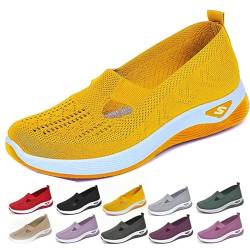 WDCAYQHZ Orthopädische Schuhe Damen Sommerschuhe Leicht Bequem Walkingschuhe Weite H Krankenschwester Schuhe Atmungsaktives Vermascht Wanderschuhe Memory Schaum Sneaker Sportschuhe(Yellow,38.5 EU) von WDCAYQHZ