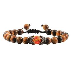 WDSBZNB Kristall Armband Schwarzes Lavastein-Kronen-Charm-Tigerauge-Perlen-Armband for Männer und Frauen, geflochtene Armbänder, handgefertigt, Verstellbarer Schmuck(Reddish Brown) von WDSBZNB